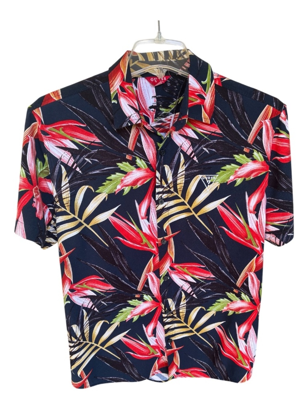 Men's Guess Tropical Printed Button up Shirt-Size S